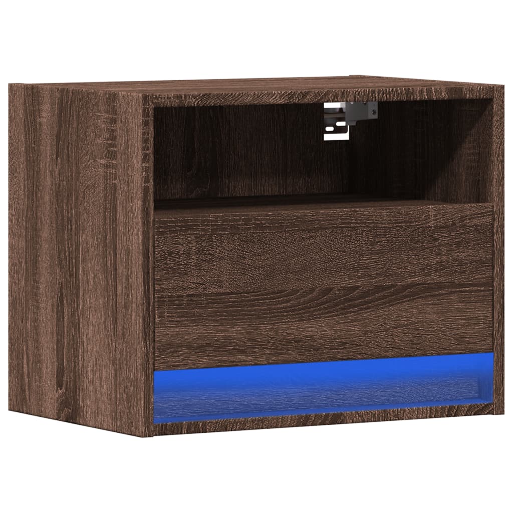 Wall night table with brown oak led lights