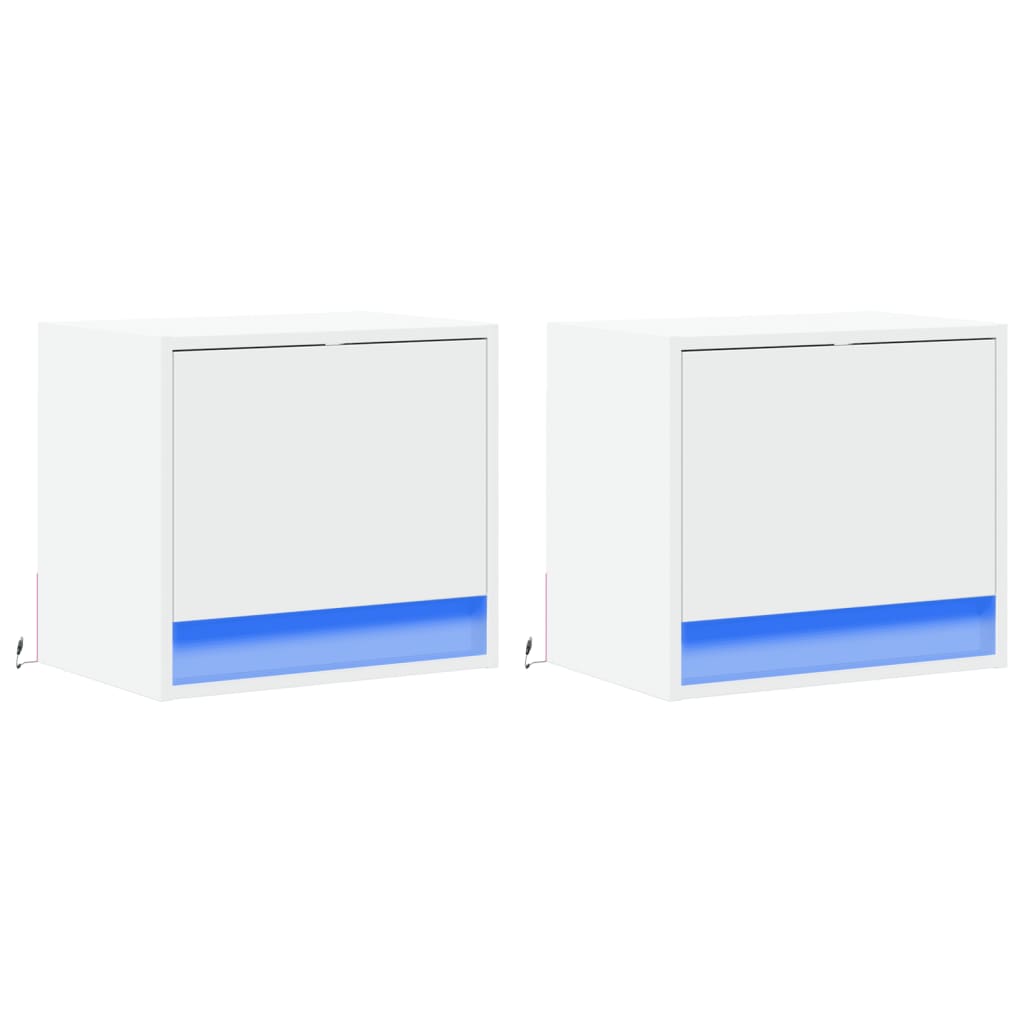 Mesitas de noche de pared con luces LED 2 unidades blanco - Vetonek