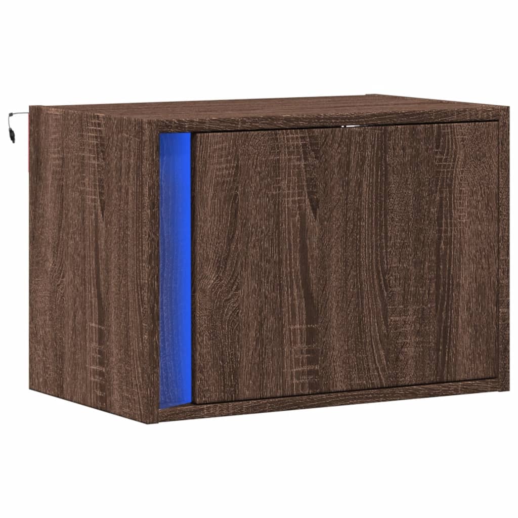 Wall night table with brown oak led lights