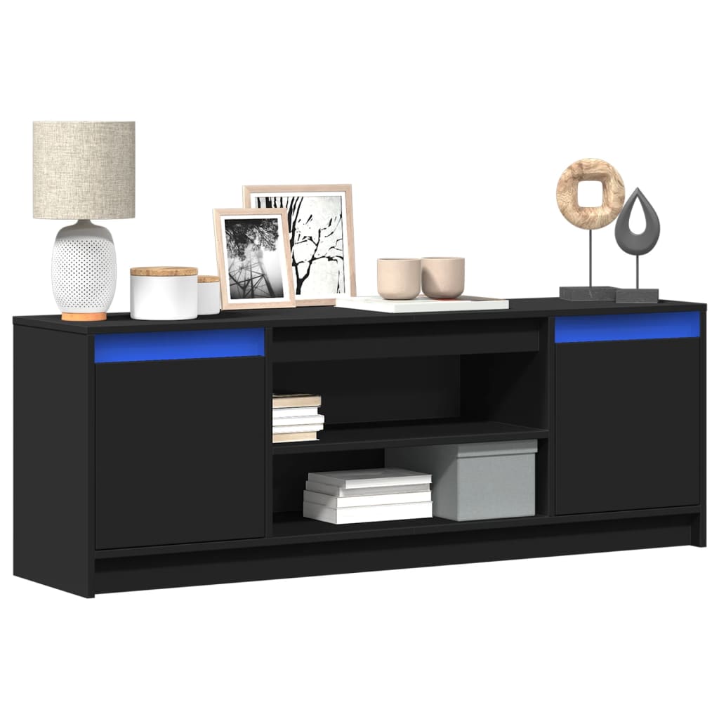 Vetonek Mueble de TV con LED madera de ingeniería negro 139,5x34x50 cm