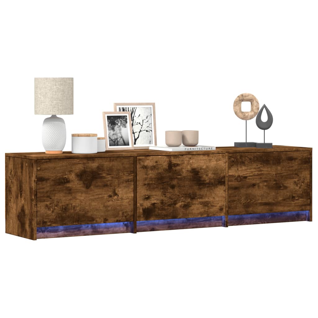 Mueble de tv led madera ingeniería roble ahumado 165x34x40 cm v8198 Vetonek