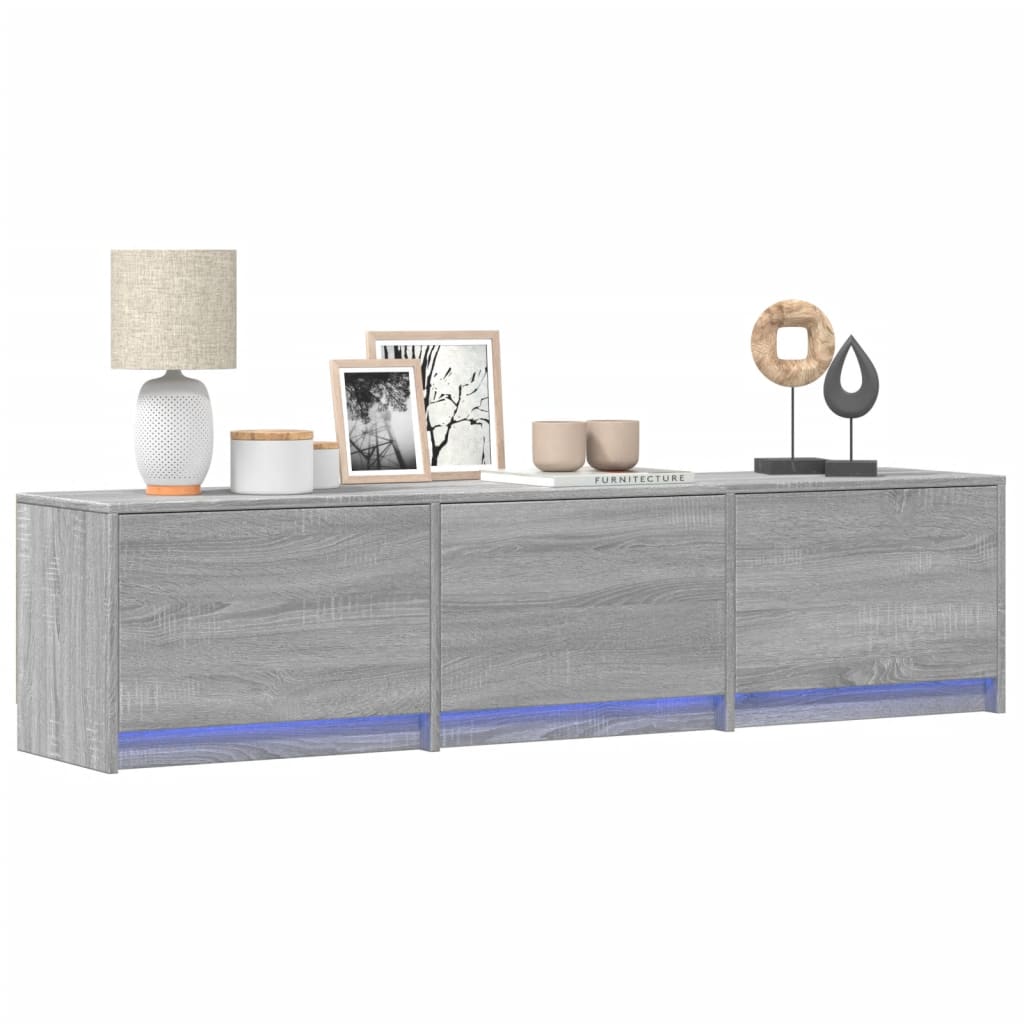 Mueble de tv con led madera ingeniería gris sonoma 165x34x40 cm v8204 Vetonek