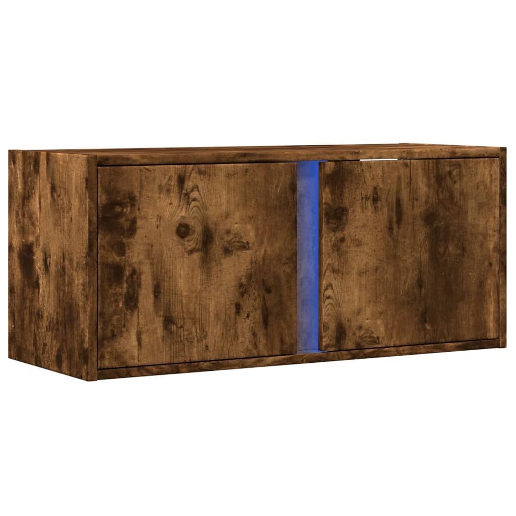 Wall TV cabinet with Ahumado oak lights 80x31x35 cm