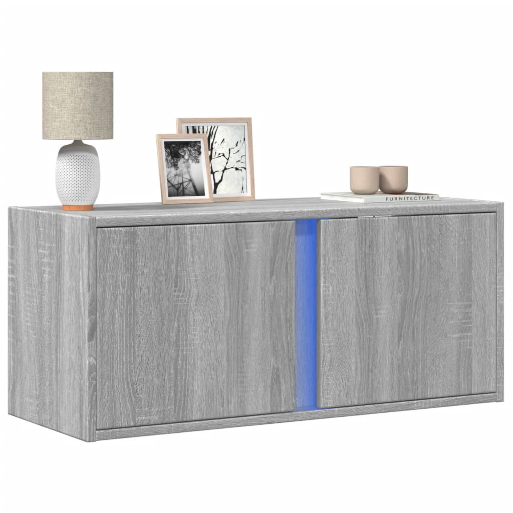 Vetonek Mueble de TV de pared con luces LED gris Sonoma 80x31x35 cm