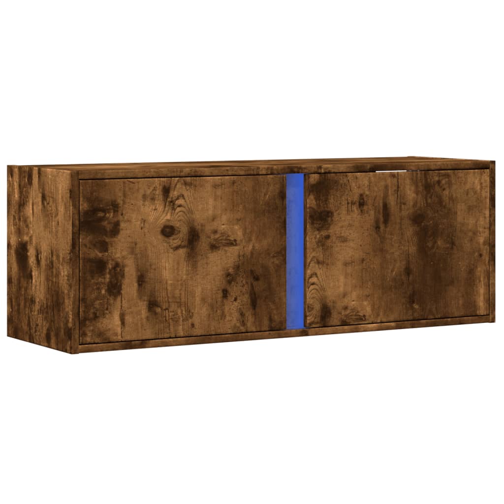 Wall TV furniture with 100x31x35 cm smoked oak lights