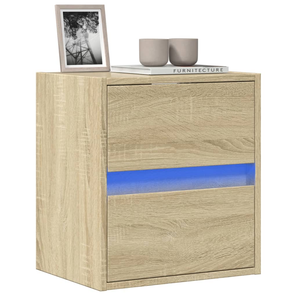 Vetonek Mueble de TV de pared con luces LED roble Sonoma 41x31x45 cm