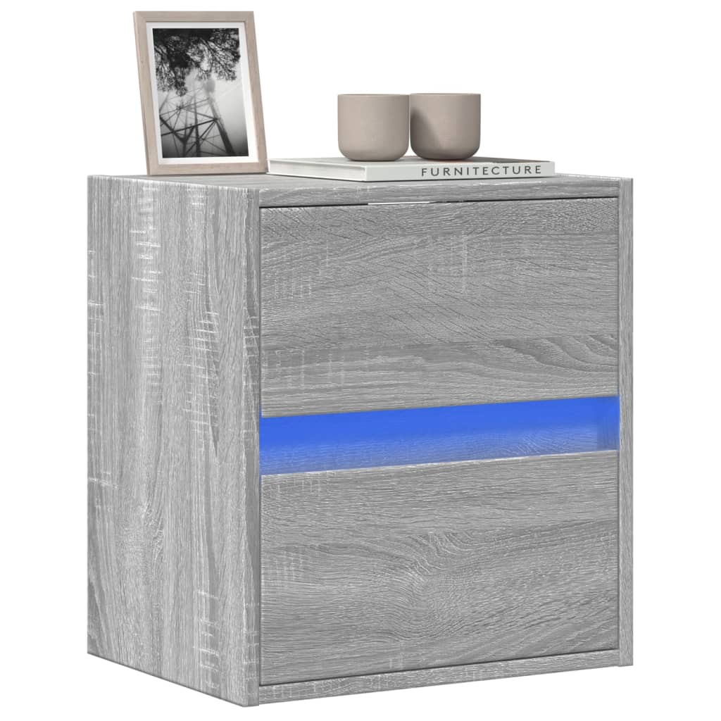 Vetonek Mueble de TV de pared con luces LED gris Sonoma 41x31x45 cm