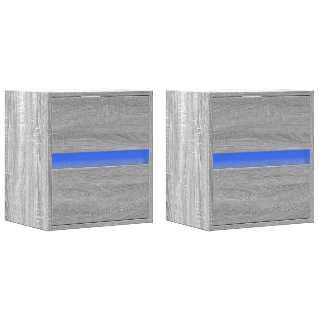 Muebles TV de pared luces LED 2 uds gris Sonoma 41x31x45 cm