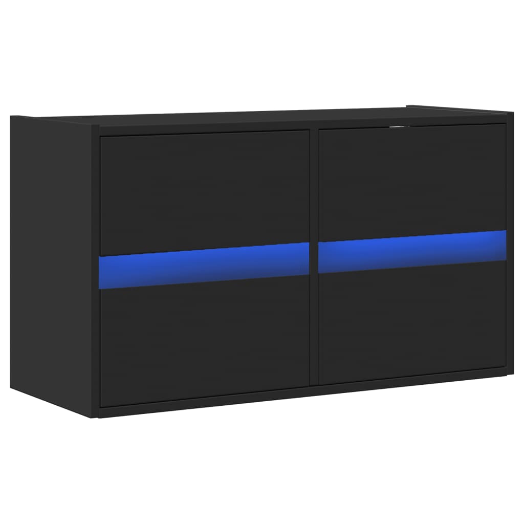 Gabinete de TV de parede com luzes LED pretas 80x31x45 cm