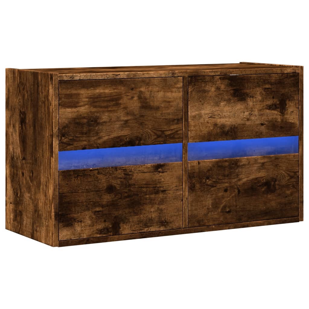 Wall TV cabinet with Ahumado oak lights 80x31x45 cm