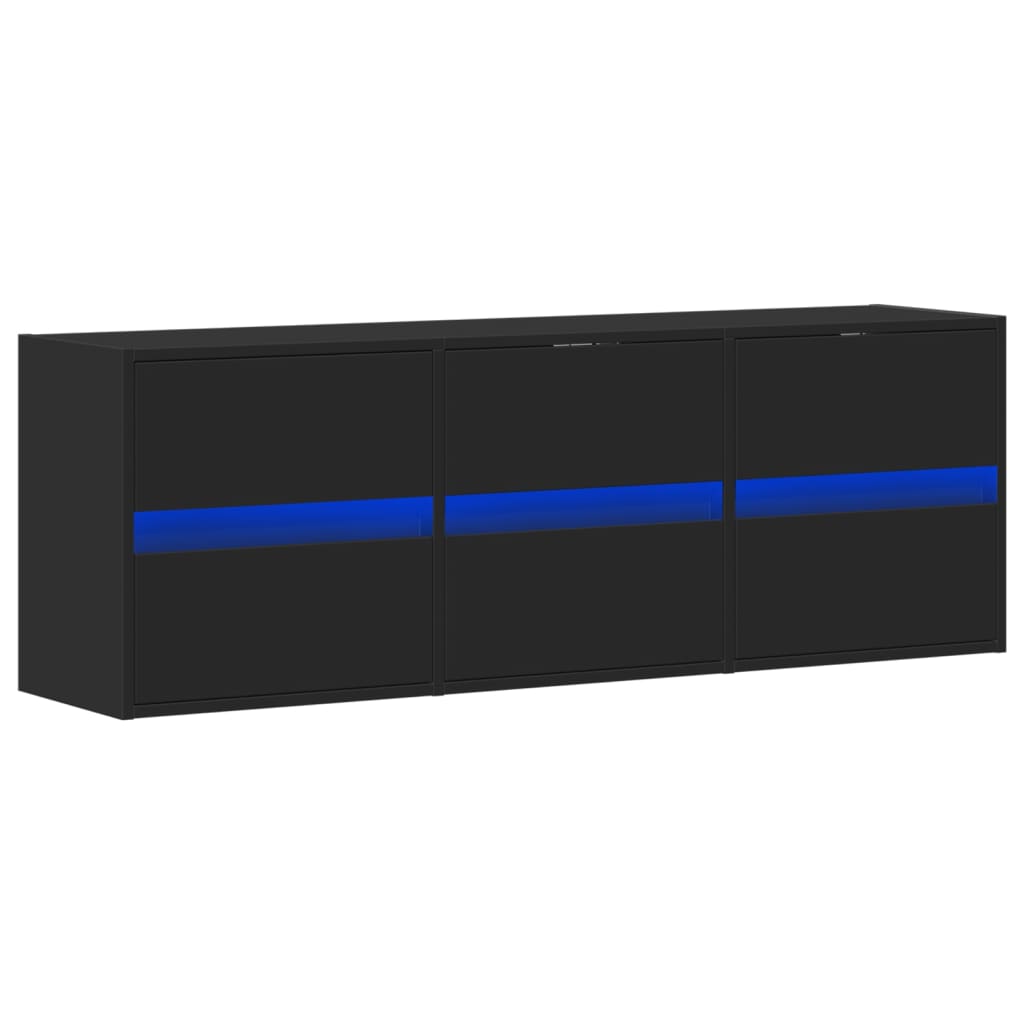 Armari de televisió de paret amb llums LED negres 130x31x45 cm