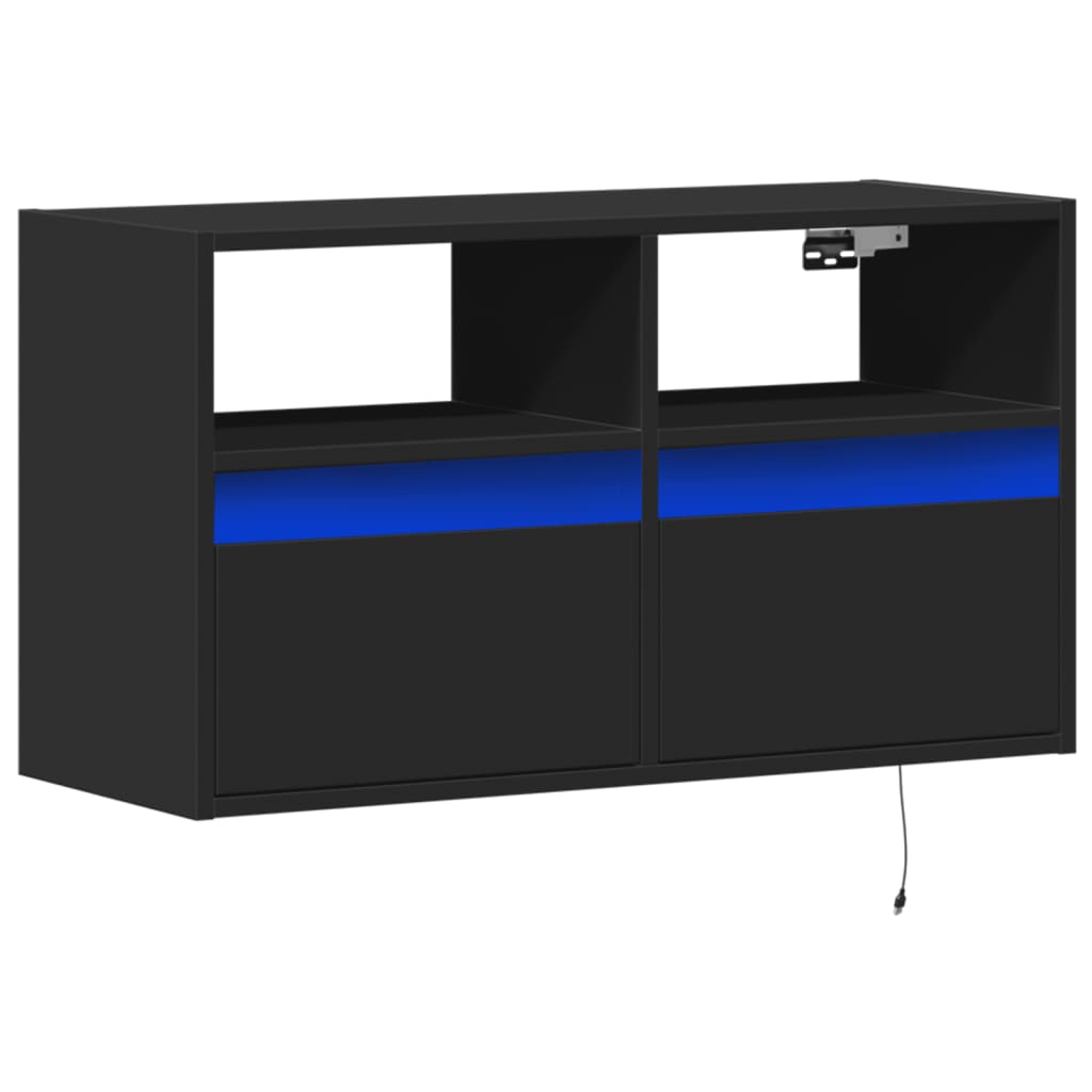 Gabinete de TV de parede com luzes LED pretas 80x31x45 cm