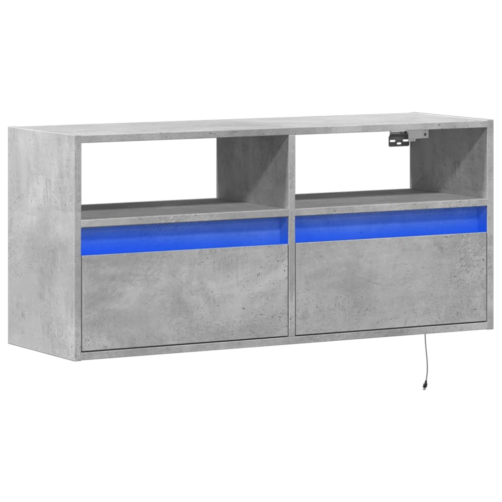 Wandfernsehschrank mit grauen LED -Leuchten 100x31x45 cm