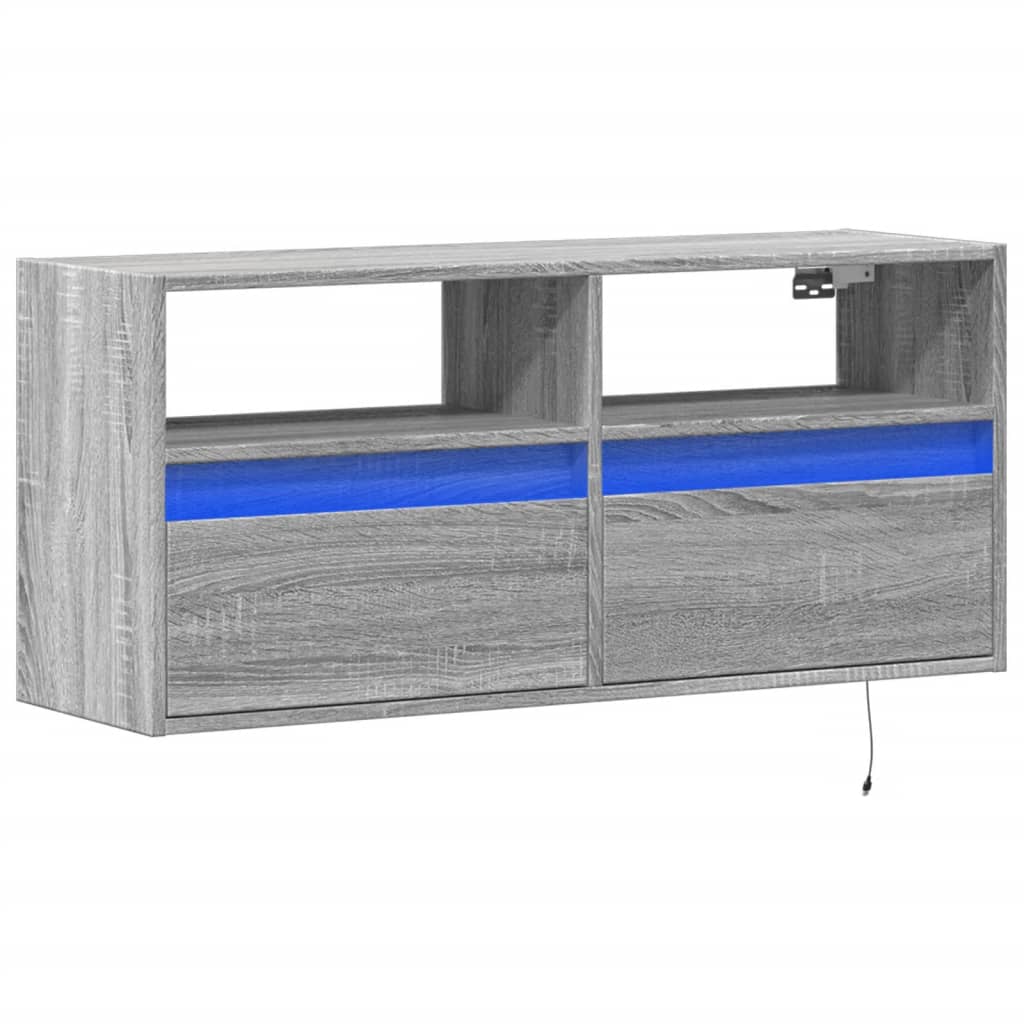 Mueble de TV de pared con luces LED gris Sonoma 100x31x45 cm