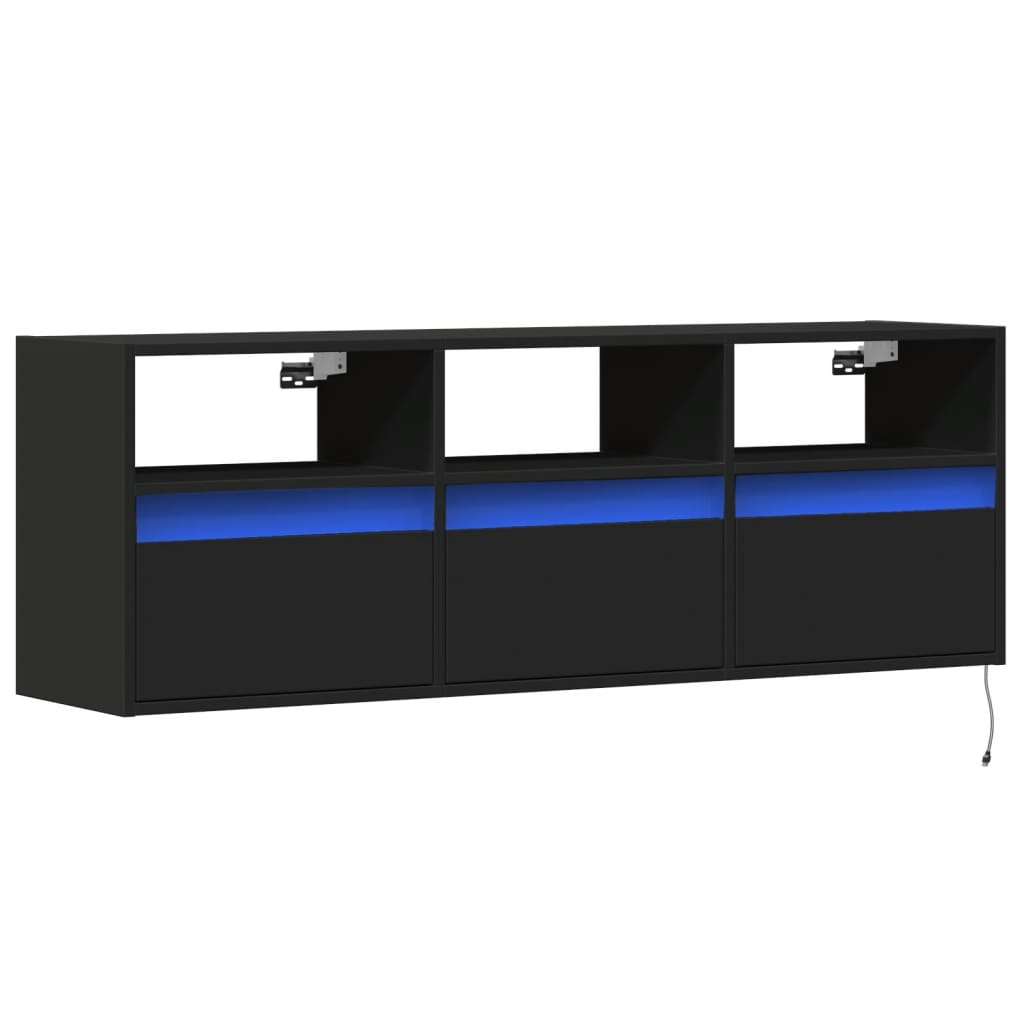 Mueble de TV de pared con luces LED negro 130x31x45 cm