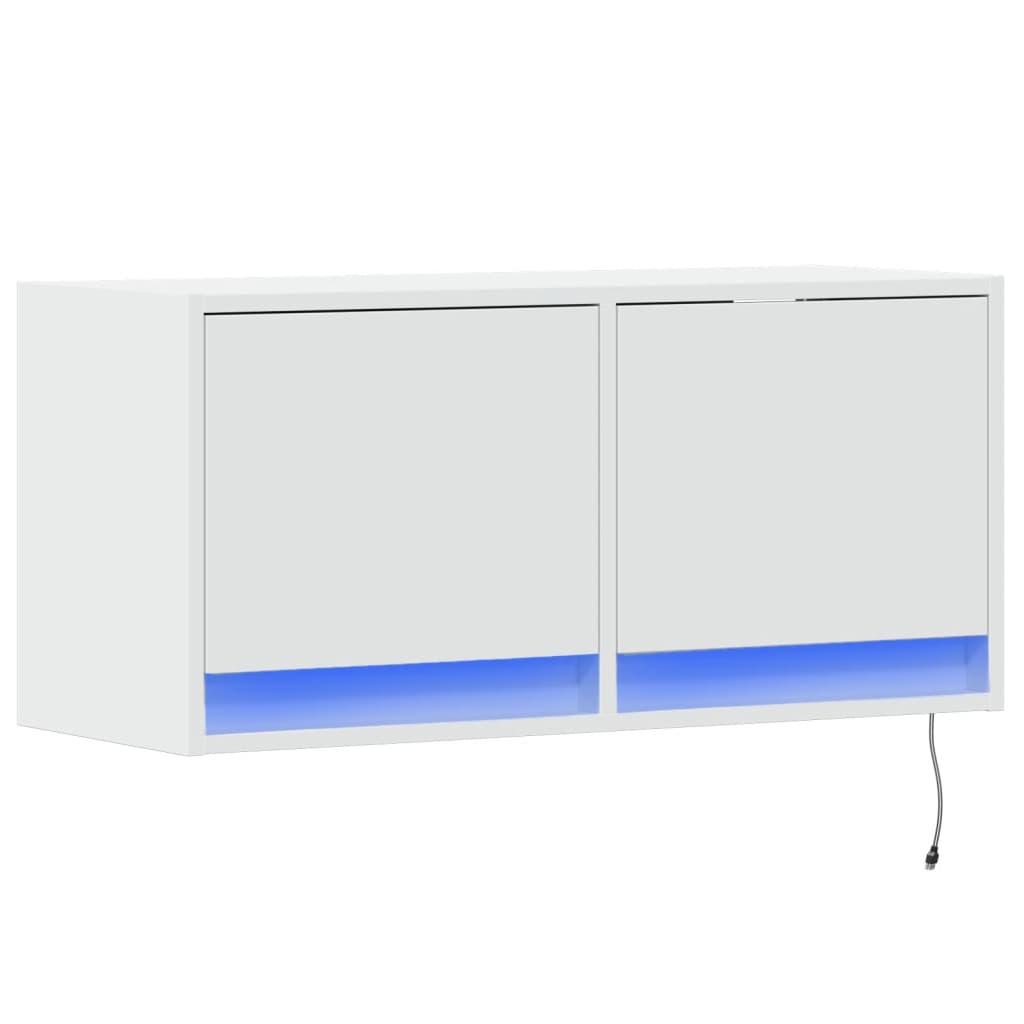 Mueble de TV de pared con luces LED blanco 80x31x35 cm