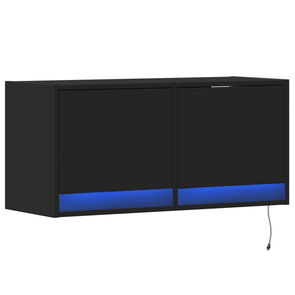 Wall TV furniture with black LED lights 80x31x35 cm