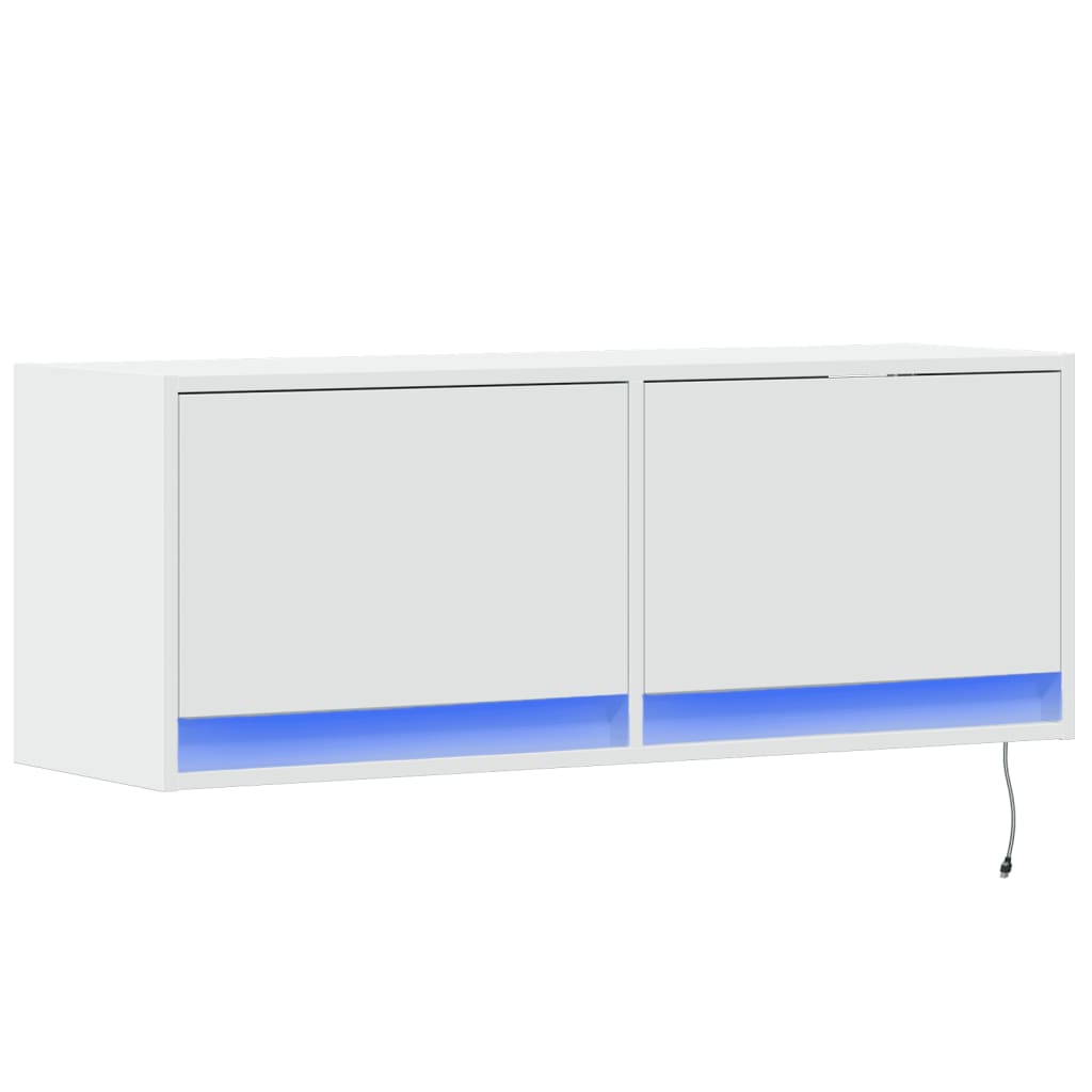 Wall TV furniture with white LED lights 100x31x35 cm