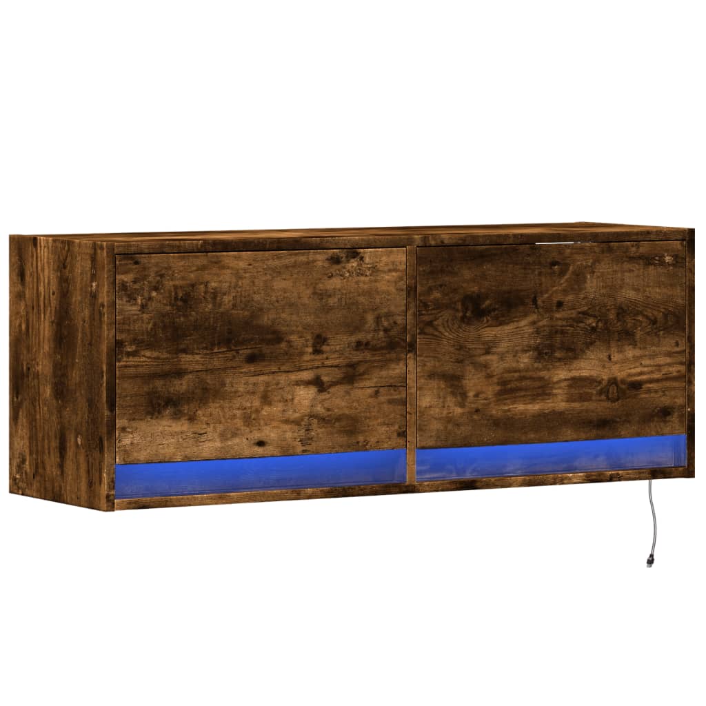 Wall TV furniture with 100x31x35 cm smoked oak lights