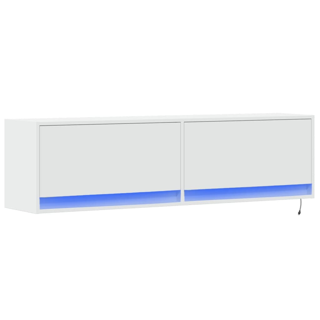 Wall TV furniture with white LED lights 140x31x38 cm