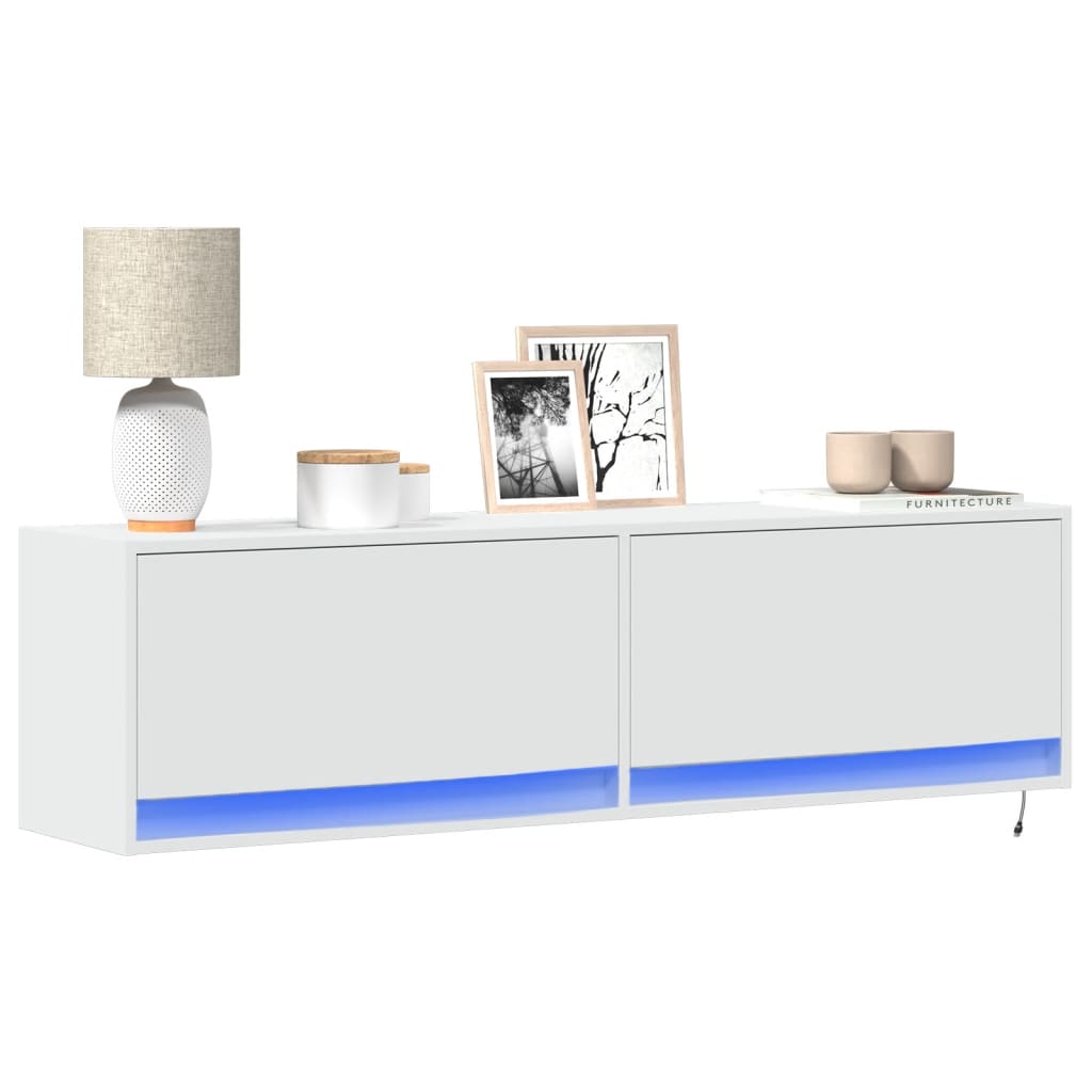 Vetonek Mueble de TV de pared con luces LED blanco 140x31x38 cm