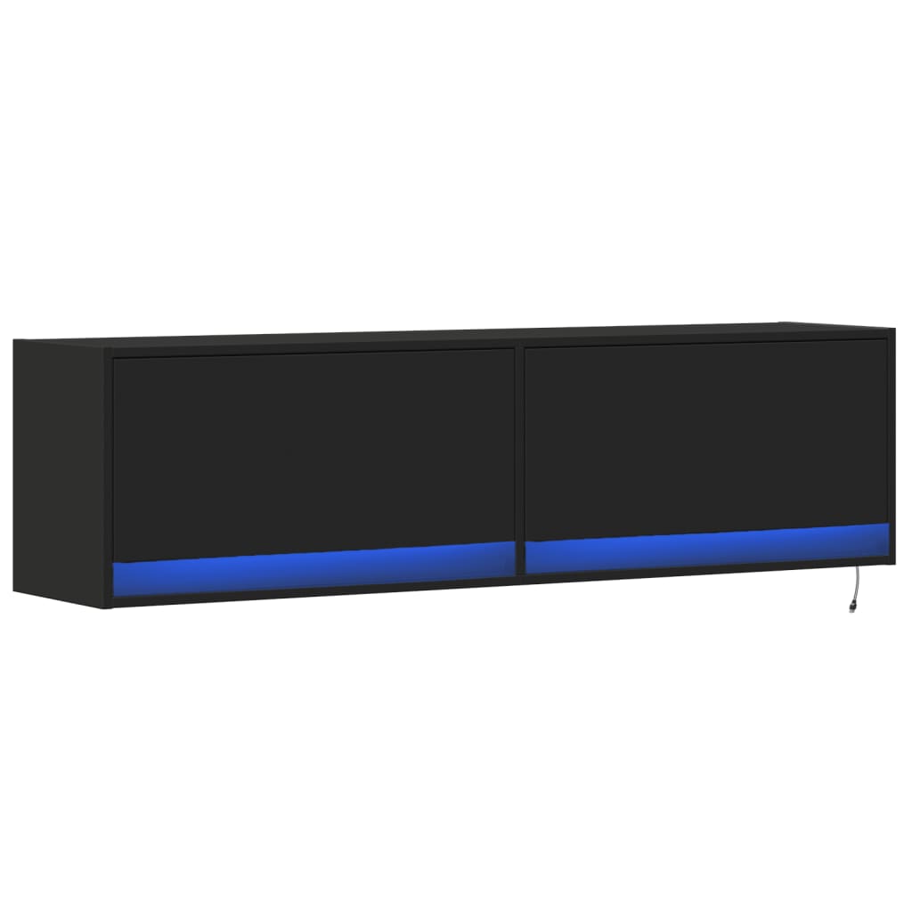 Mueble de TV de pared con luces LED negro 140x31x38 cm