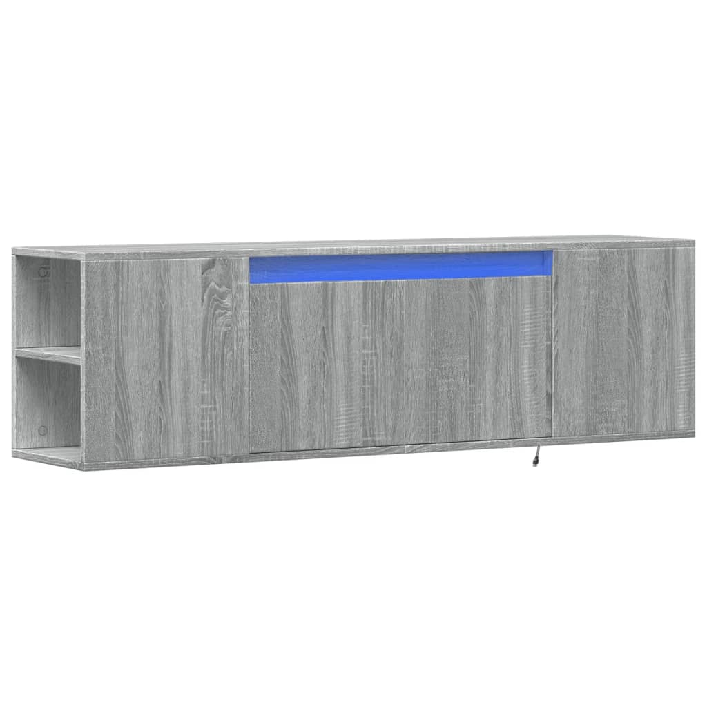 Mueble de TV de pared con luces LED gris Sonoma 135x31x39,5 cm