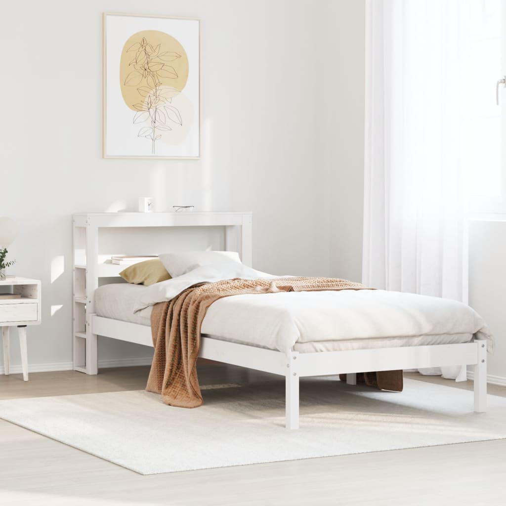 Vetonek Estructura de cama sin colchón madera maciza blanca 75x190 cm