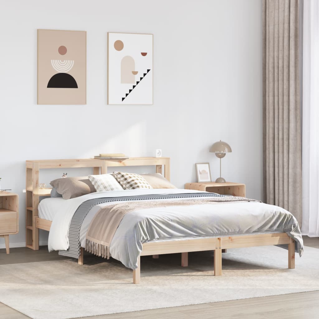 Vetonek Estructura de cama sin colchón madera maciza de pino 135x190 cm