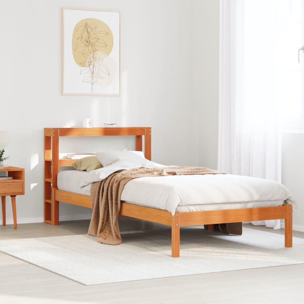 Vetonek Estructura cama con cabecero madera pino marrón cera 75x190 cm