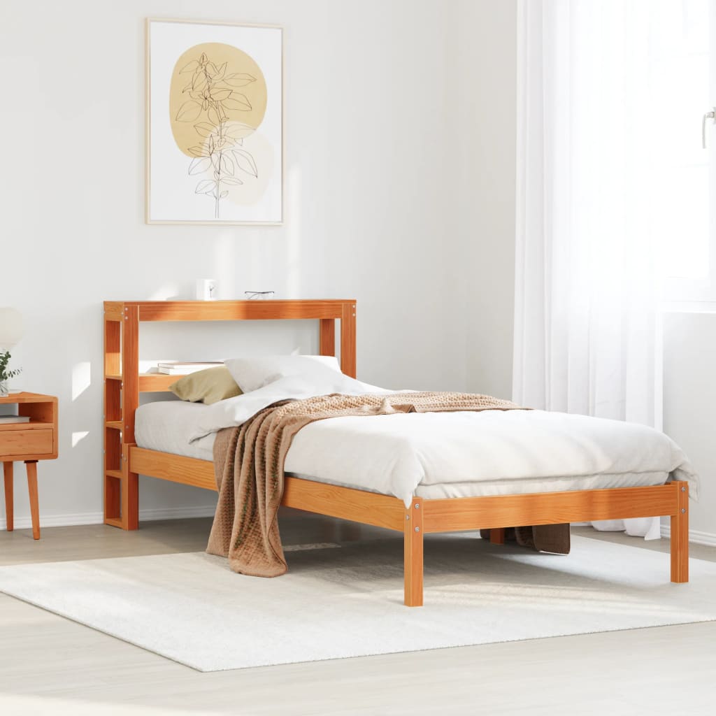 Vetonek Estructura cama con cabecero madera pino marrón cera 90x190 cm