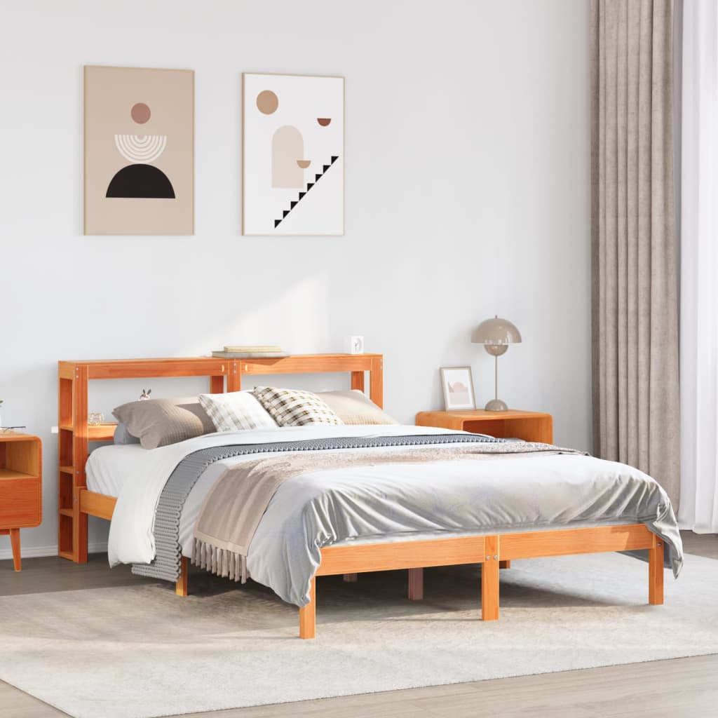 Vetonek Estructura cama con cabecero madera pino marrón cera 120x190 cm