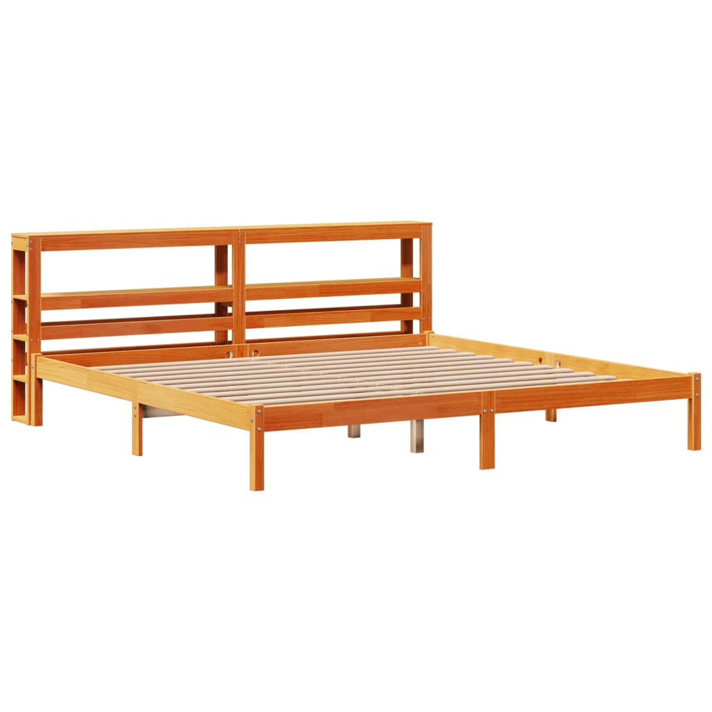 Cama com pinho de cera marrom de madeira 180x200 cm