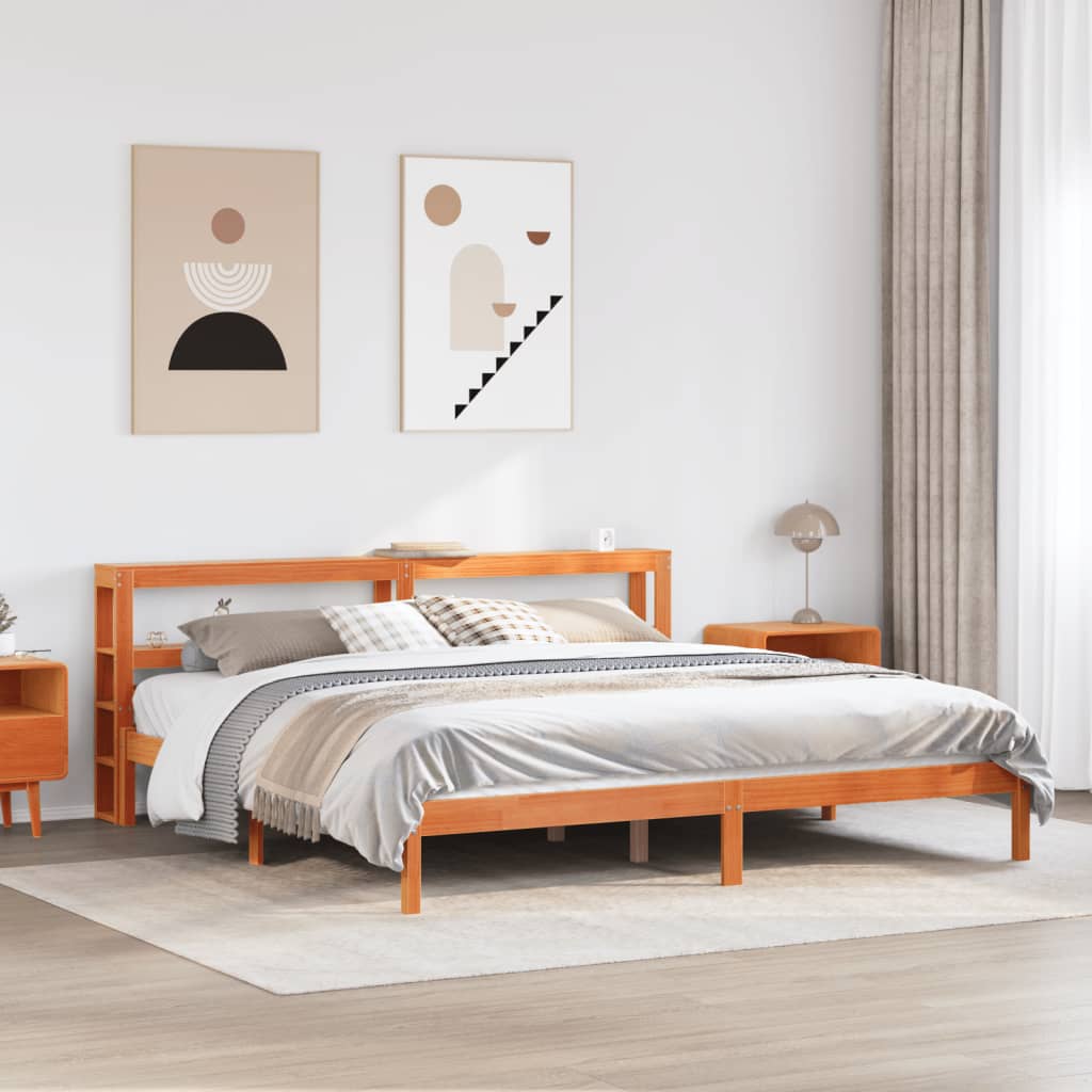 Vetonek Estructura cama con cabecero madera pino marrón cera 180x200 cm