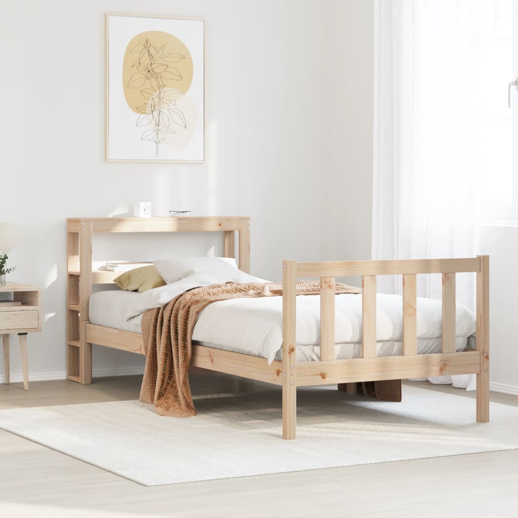 Vetonek Estructura de cama sin colchón madera maciza de pino 90x190 cm