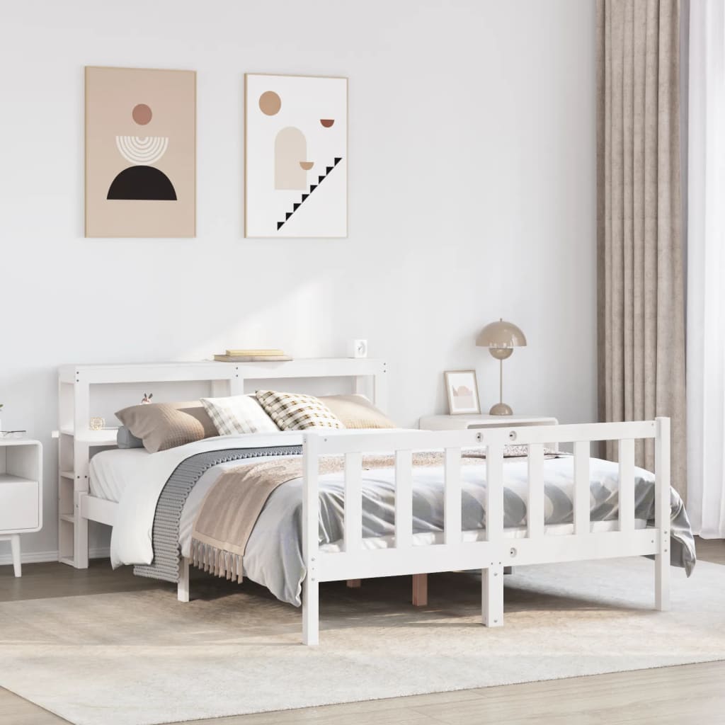 Vetonek Estructura de cama sin colchón madera de pino blanco 135x190 cm