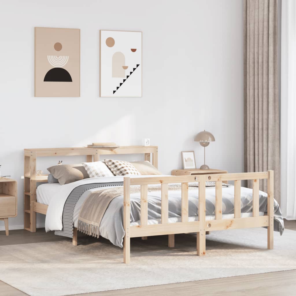 Vetonek Estructura de cama sin colchón madera maciza de pino 140x190 cm