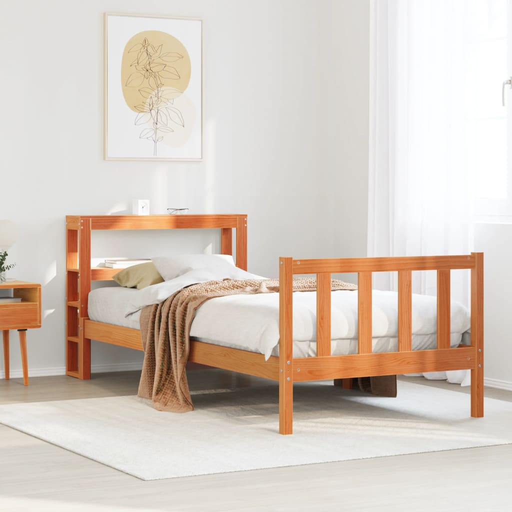 Vetonek Estructura cama con cabecero madera pino marrón cera 75x190 cm