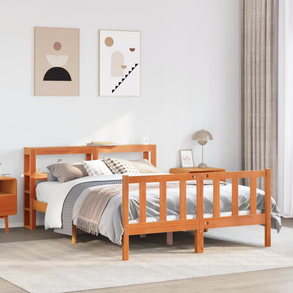 Vetonek Estructura cama con cabecero madera pino marrón cera 120x190 cm