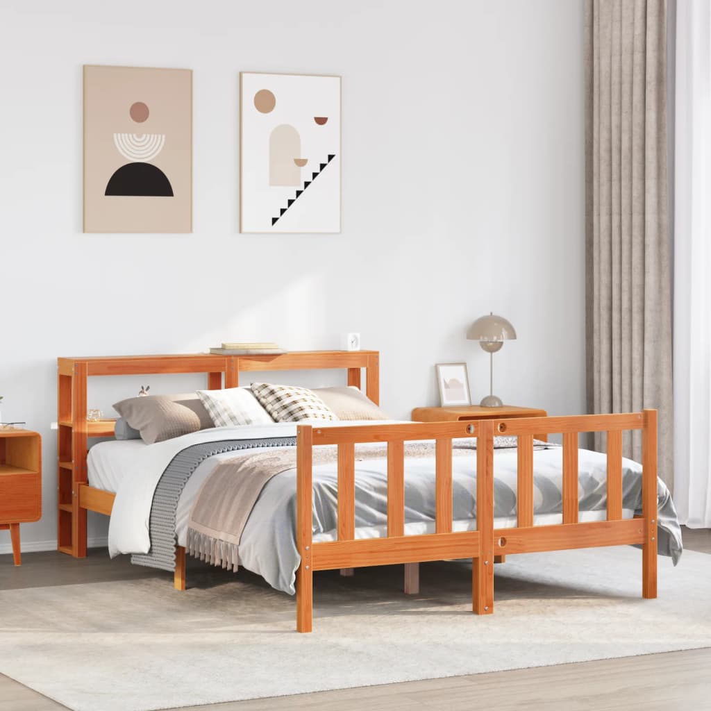 Vetonek Estructura cama con cabecero madera pino marrón cera 150x200 cm