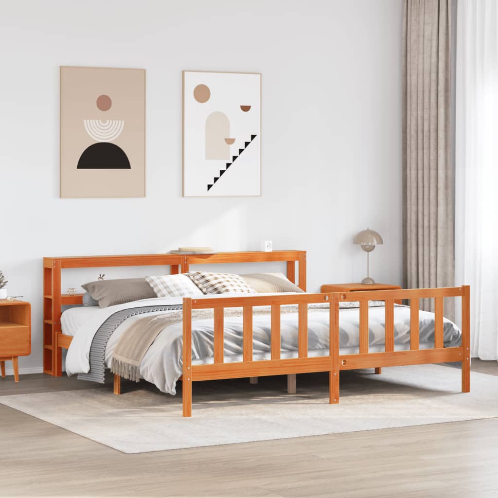 Vetonek Estructura cama con cabecero madera pino marrón cera 180x200 cm