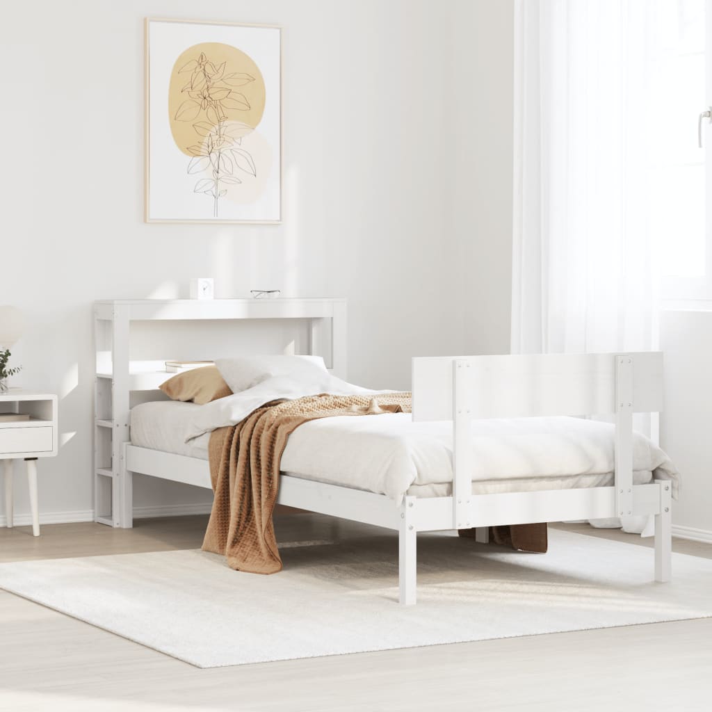 Vetonek Estructura de cama sin colchón madera maciza blanca 75x190 cm