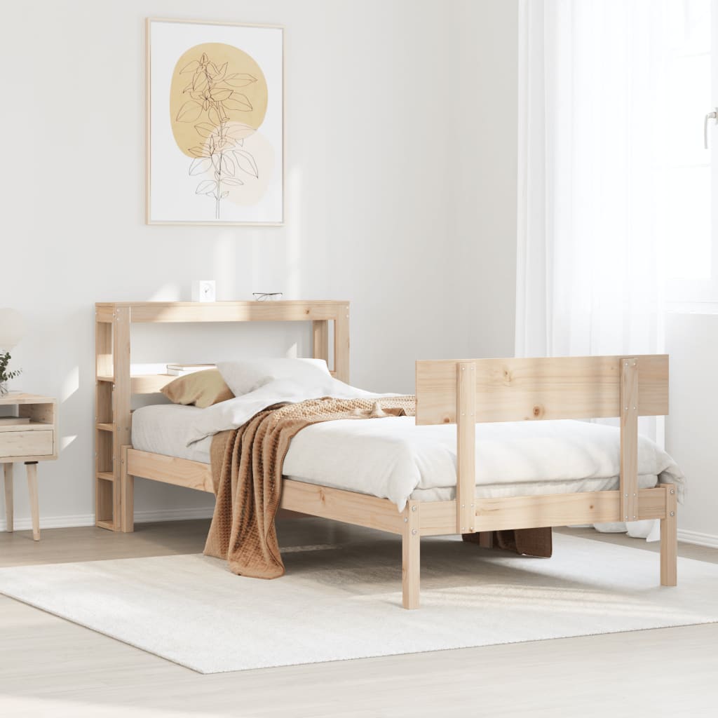 Vetonek Estructura de cama sin colchón madera maciza de pino 90x190 cm