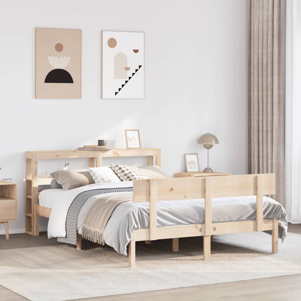 Vetonek Estructura de cama sin colchón madera maciza de pino 135x190 cm