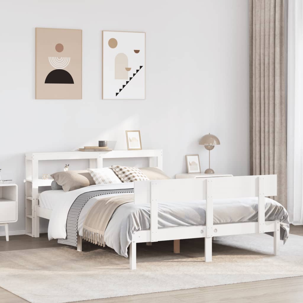 Vetonek Estructura de cama sin colchón madera de pino blanco 135x190 cm