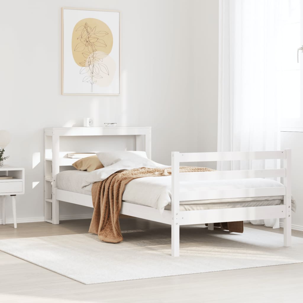 Vetonek Estructura de cama sin colchón madera maciza blanca 75x190 cm