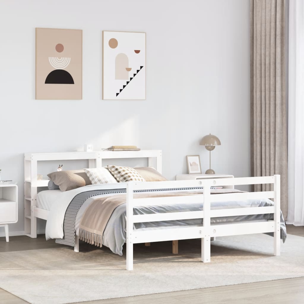 Vetonek Estructura de cama sin colchón madera maciza blanca 120x190 cm