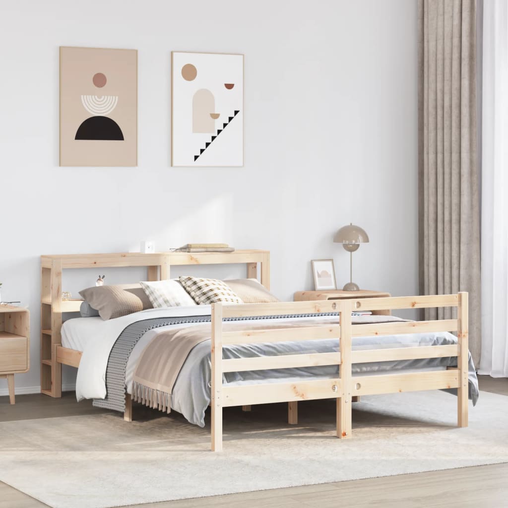 Vetonek Estructura de cama sin colchón madera maciza de pino 135x190 cm