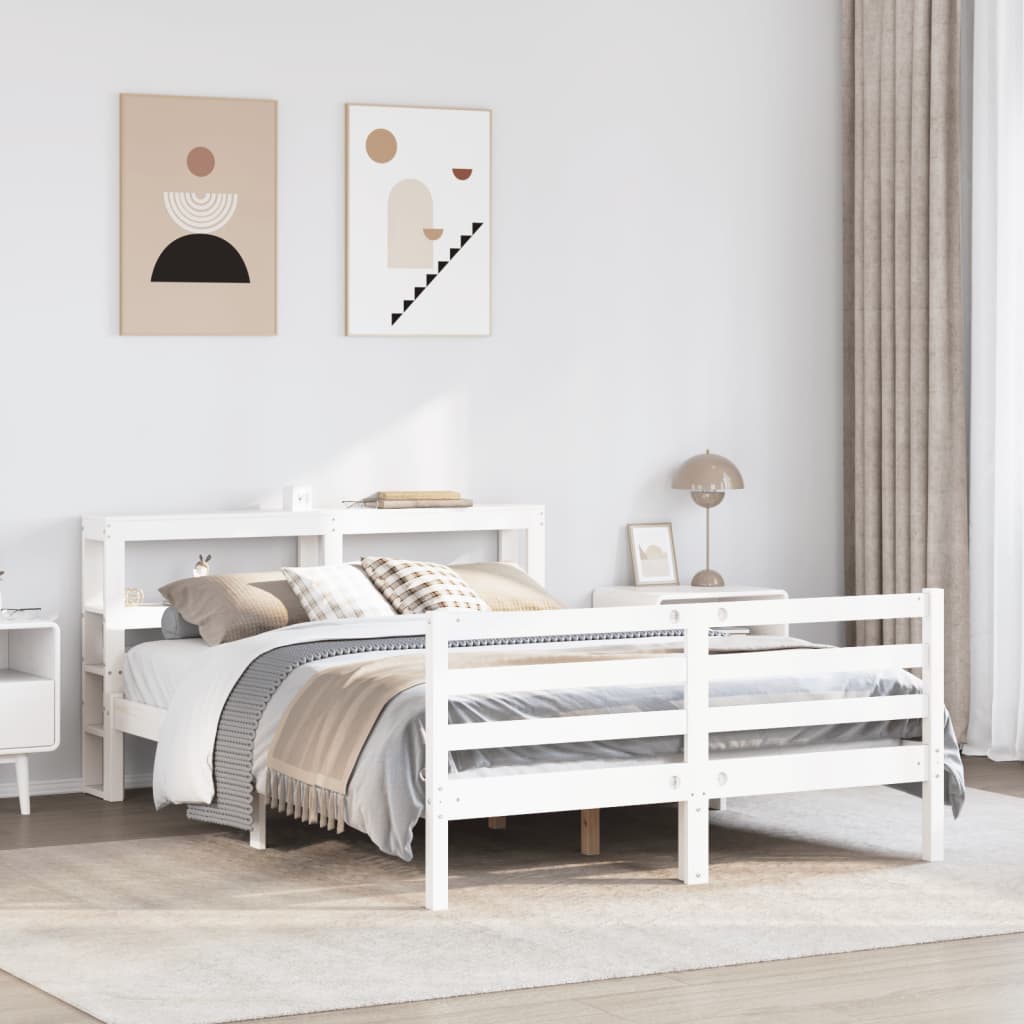 Vetonek Estructura de cama sin colchón madera de pino blanco 135x190 cm