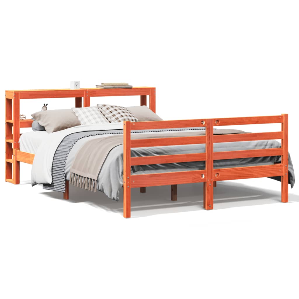 Vetonek Estructura de cama sin colchón madera maciza marrón 135x190 cm